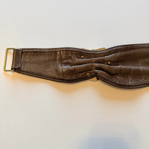 90s Vintage asymmetric waist belt, buttery soft leather, brown, snaps closure, S - Picture 4 of 11